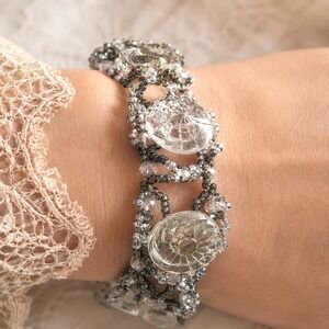 Artisan Vintage Button Bracelet Repurposed Antique Glass Buttons Beaded OOAK